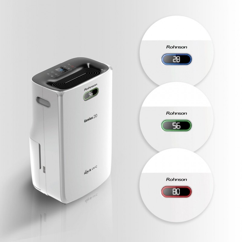 Dezumidificator de aer Rohnson R95020 GENIUS 20,WI-FI , functie de ionizare, 320 W, 120 m², 20 l/24h, Rezervor 6.5 l, 195 m³ / h, Temporizator 1-24 h,  Drenare continua, Oprire automata, Mod de uscare rufe